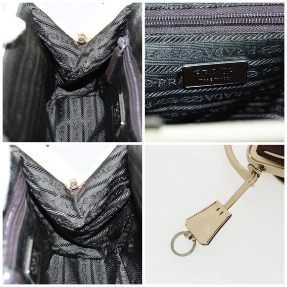PRADA Hand Bag Canvas Silver Brown - Picture 12 of 15